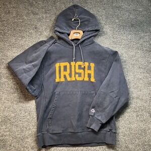 Vintage Champion Reverse Weave Hoodie Notre Dame Irish Size Medium Navy Blue 90s
